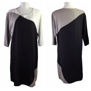 Linen Blend Color Block Shift Dress Size S For Cynthia Asymmetrical Lines Black